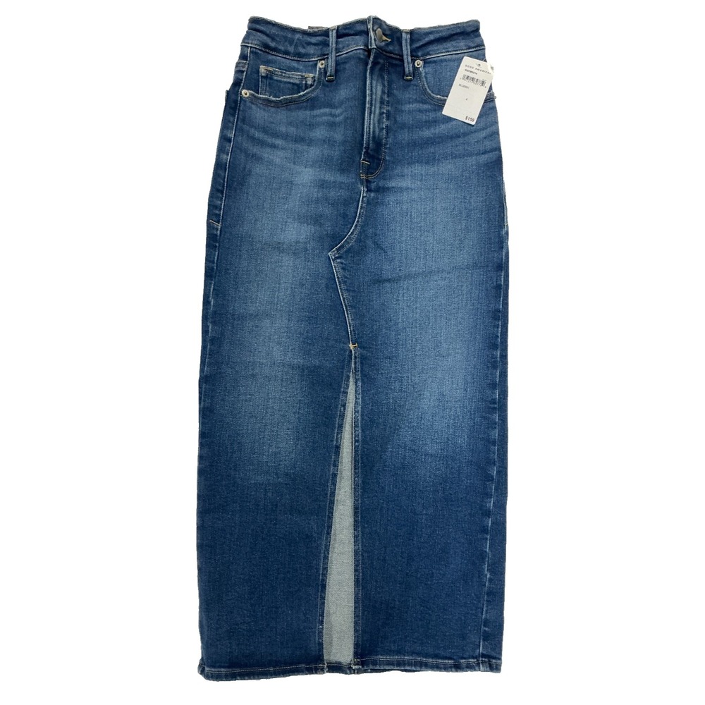 Good American Women's Size 2 Denim Slit Dress Blue691 Stretch Stylish Dress NWT